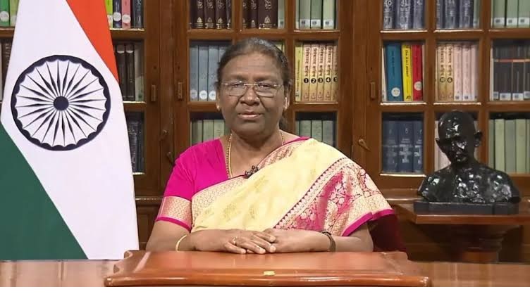 Centenary celebrations of the Ol Chiki script of the Santhali Language attended by President Murmu at  Dishom Jaherthan in the Karandih area of Jamshedpur, Jharkhand